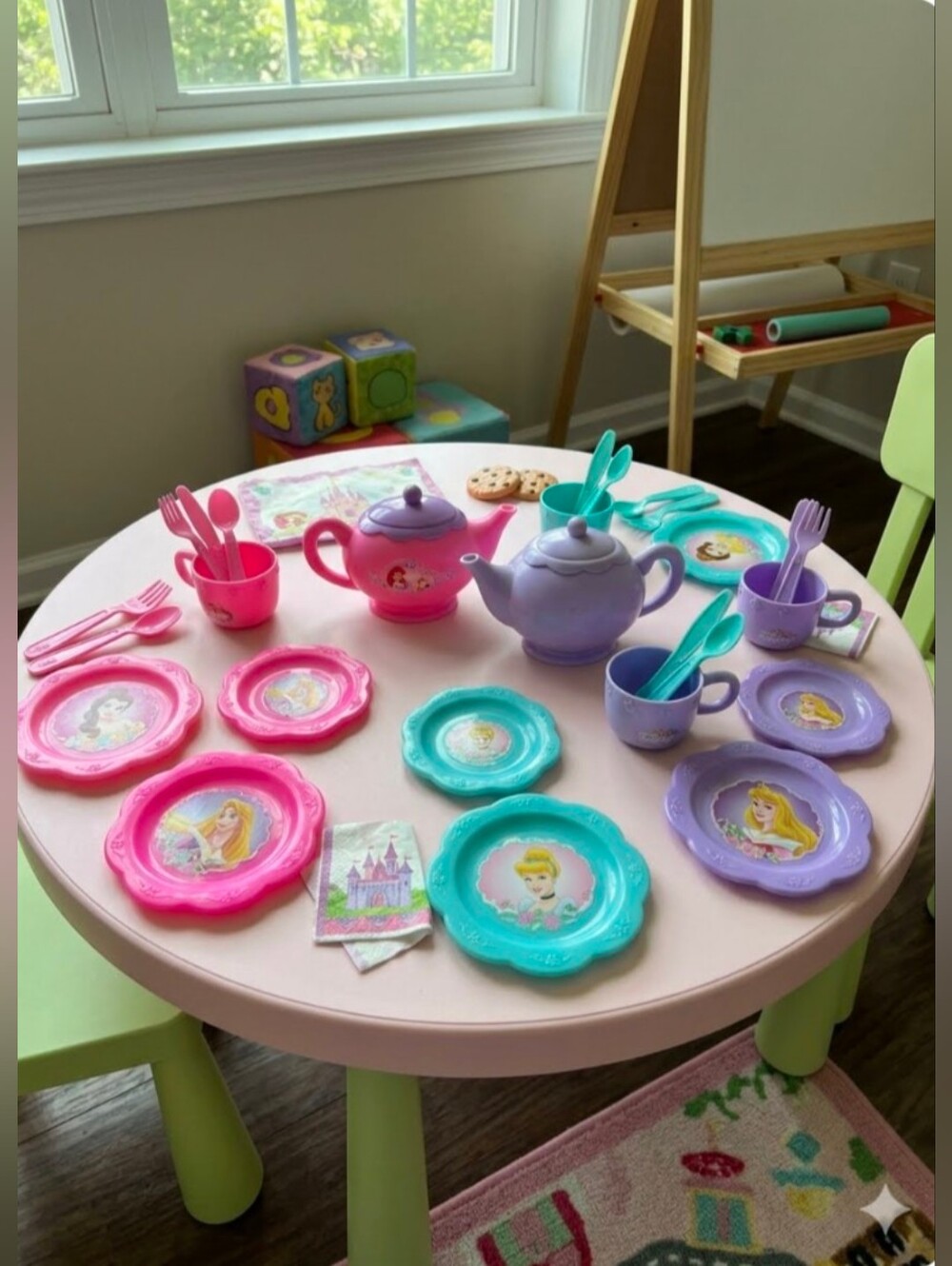 Vintage Disney Princess Plastic Tea Set Pink Green Purple